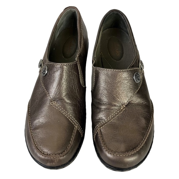 CLARKS BENDABLES Metallic Bronze Loafers Flats Genuine Leather Slip On Shoes  7 - Picture 3 of 16